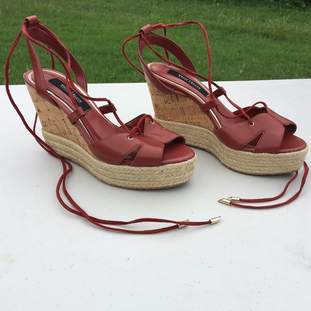 WHBM Saffron Red Wedge Sexy Ankle Wrap Espadril…